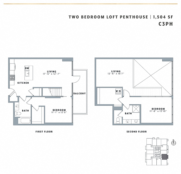 Floor plan for 2 beds, 2 baths, 1504 sqft
